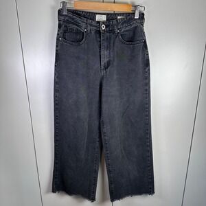 Cotton On Womens 4 Vintage Black Wide Leg Cropped Raw Hem Jeans Capsule Boho